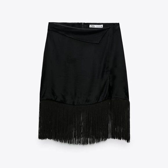 ZARA FRINGED SATIN EFFECT SKIRT NEW VISCOSE - Picture 1 of 3